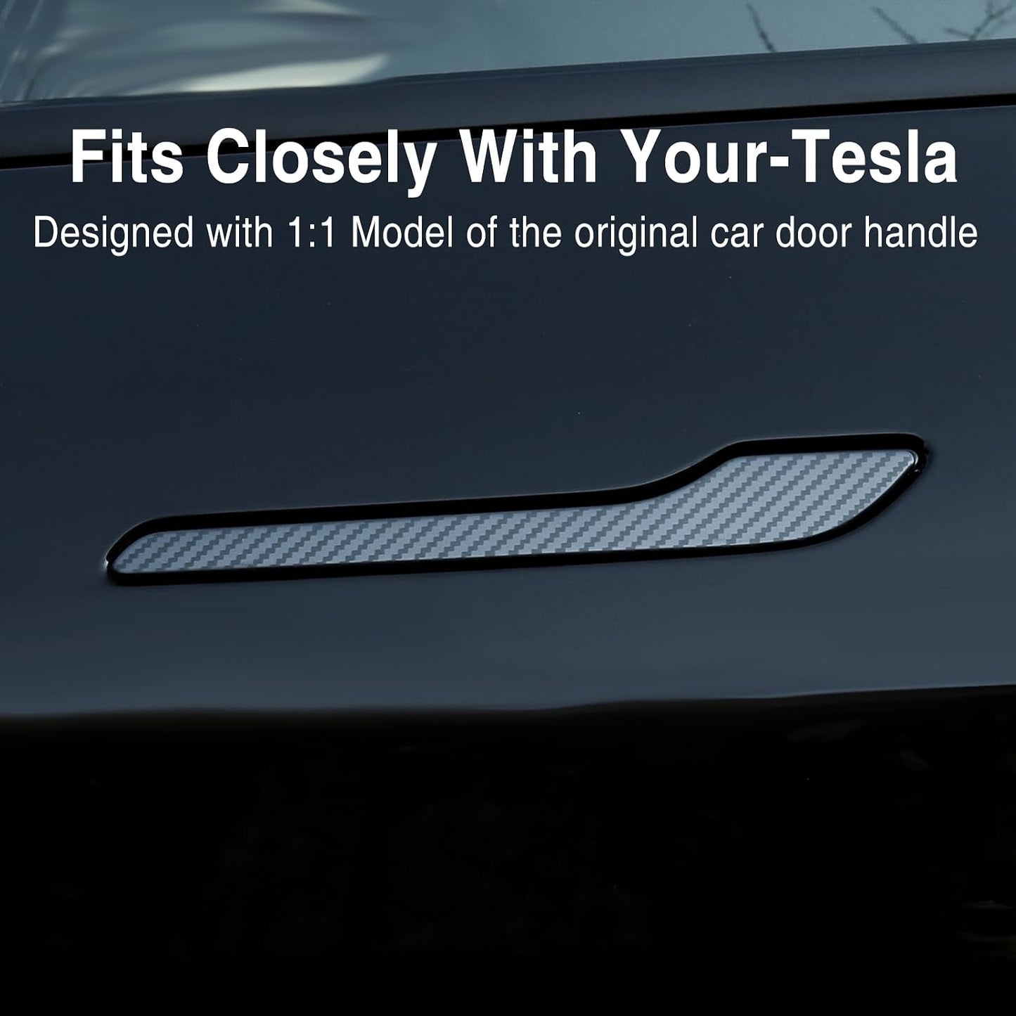 Tesheer Glossy Carbon Fiber Door Handle Stickers for 2017–2024 Model 3 & 2020–2024 Model Y – 4PCS
