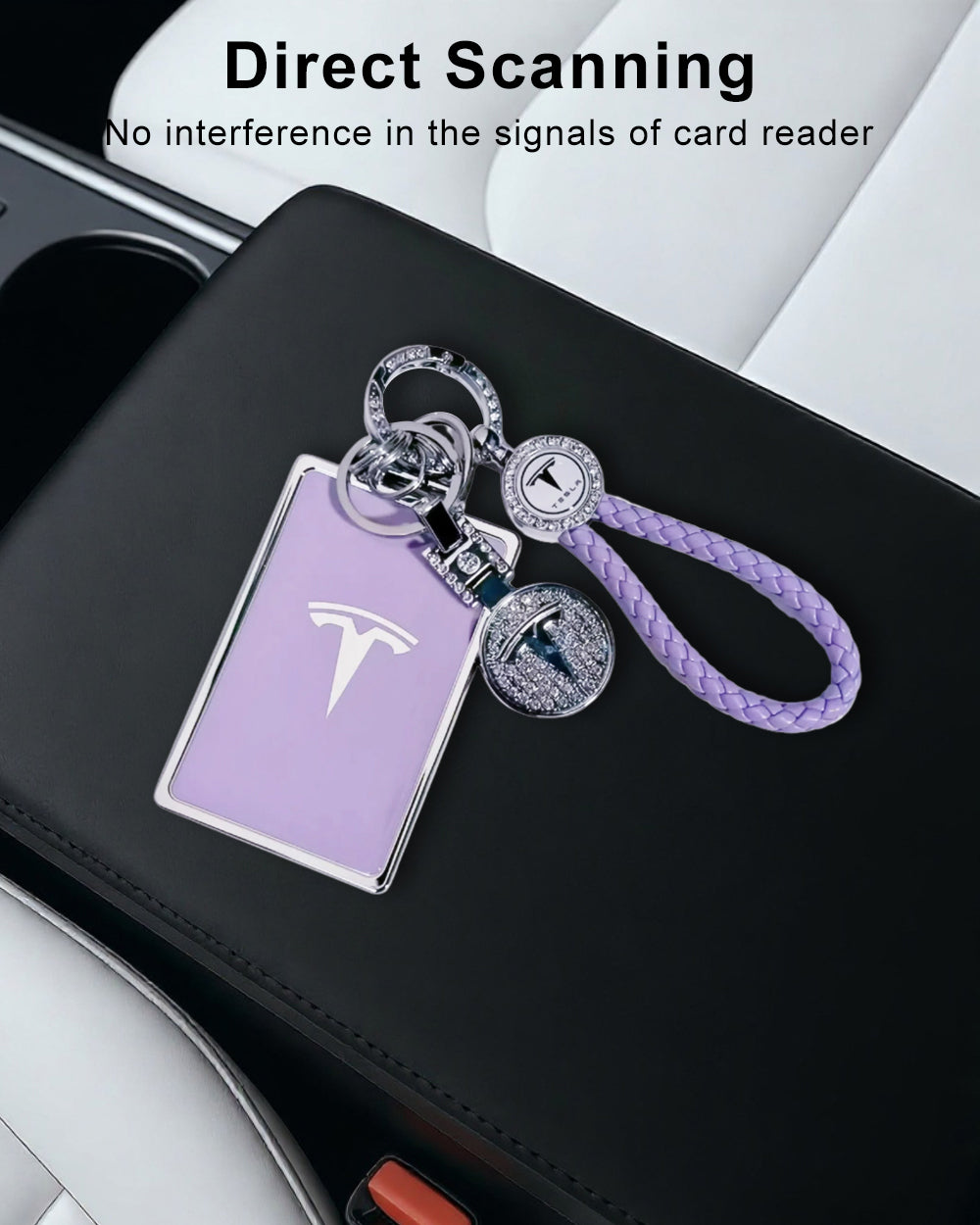 Tesheer Bling Purple Tesla Key Card Holder with Crystal Keychain – Model S/X/3/Y & Cybertruck