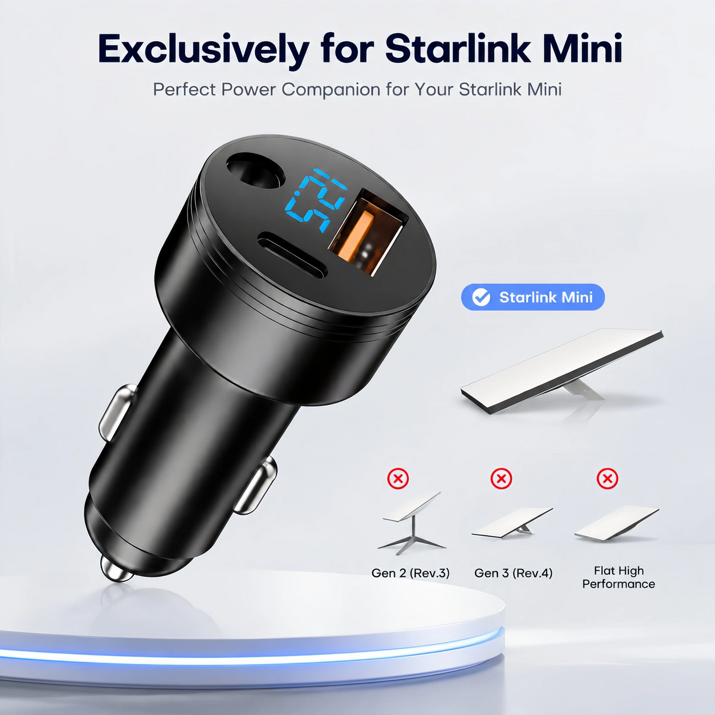 Starlink Mini Car Adapter | 12V-24V DC Power Cable with USB Fast Charging