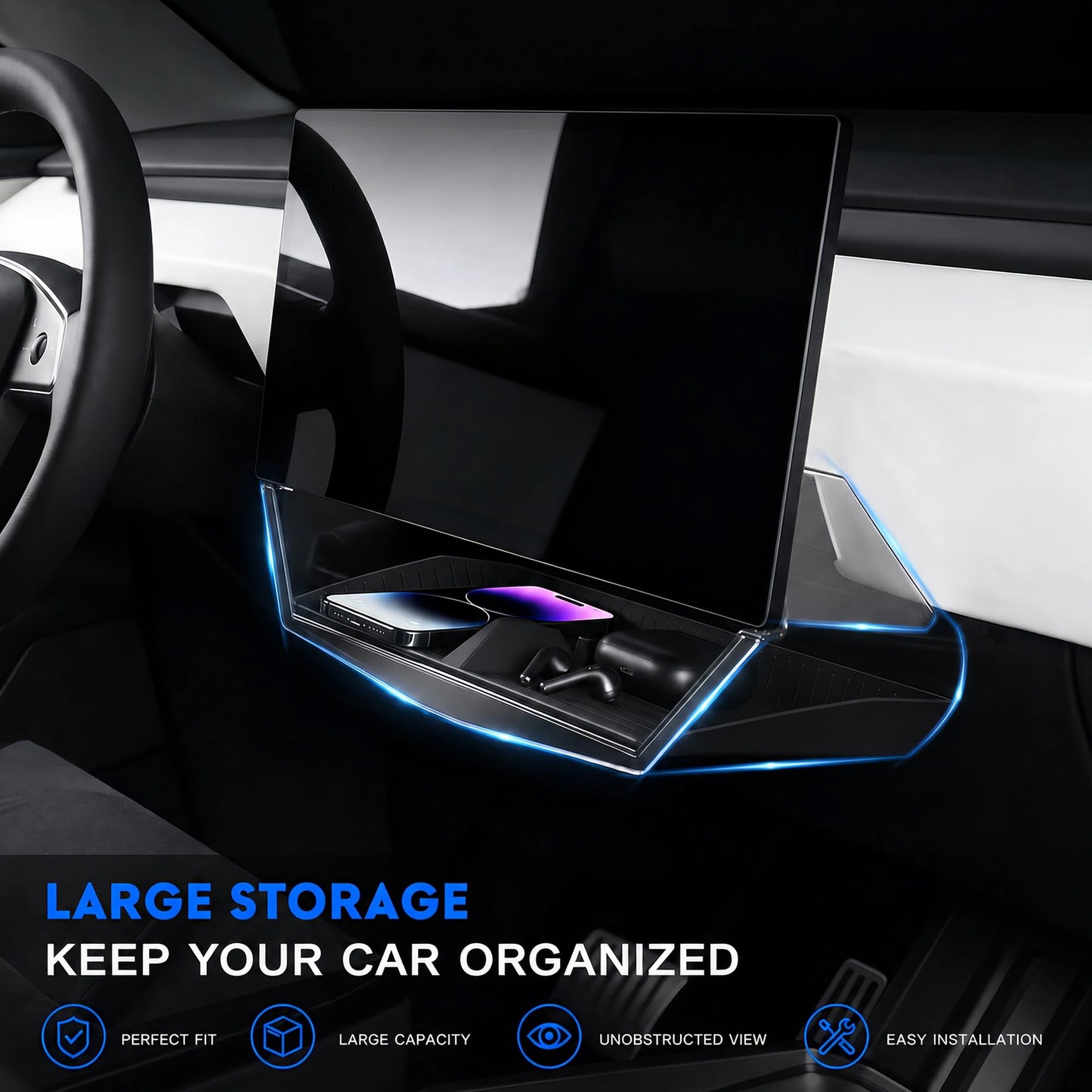 Cybertruck Under Screen Storage Box | Hidden Dashboard Organizer