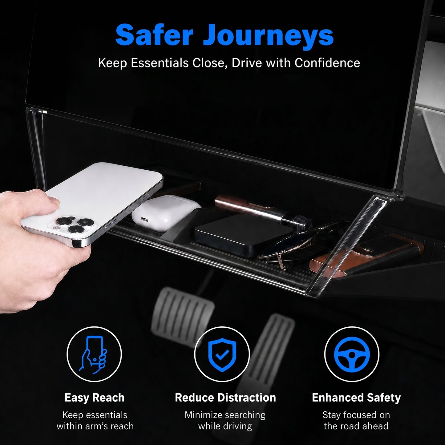 Cybertruck Under Screen Storage Box | Hidden Dashboard Organizer