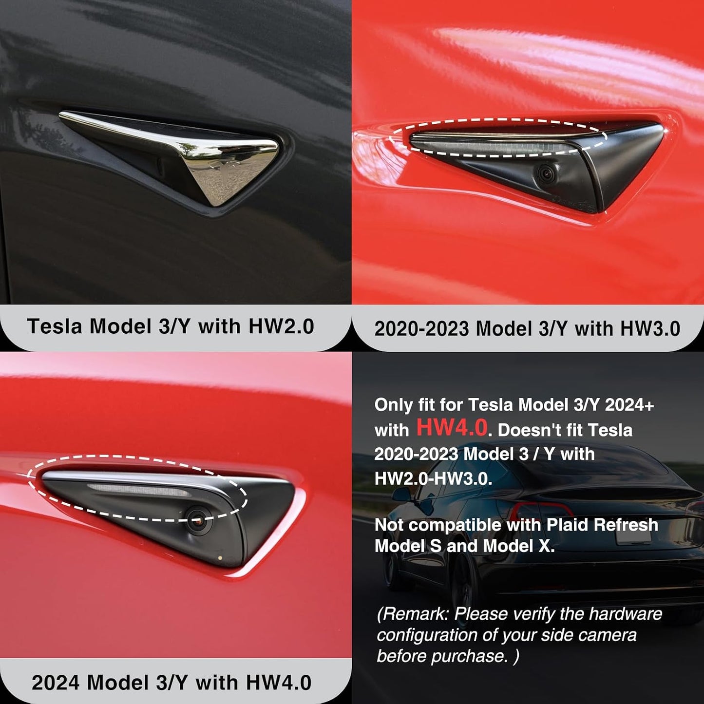 Tesheer Beet Purple HW4 Side Camera Covers for Tesla Model 3/Y 2024–2026 – 2PCS