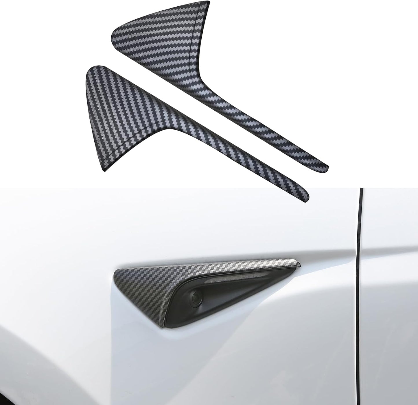 Tesheer Carbon Fiber-Style HW4 Side Camera Covers for 2024–2026 Model 3 Highland & 2025–2026 Model Y Juniper – 2PCS