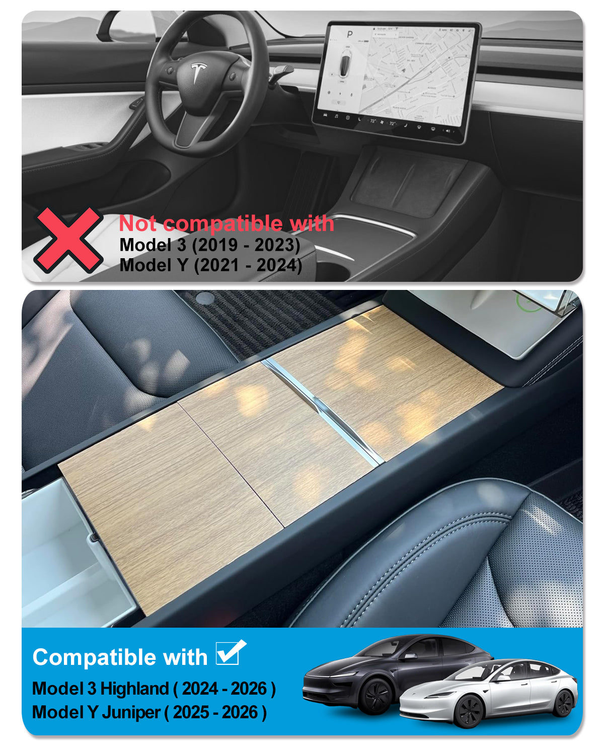 Wood Grain Center Console Wrap for Tesla Model 3 Highland & Model Y Juniper