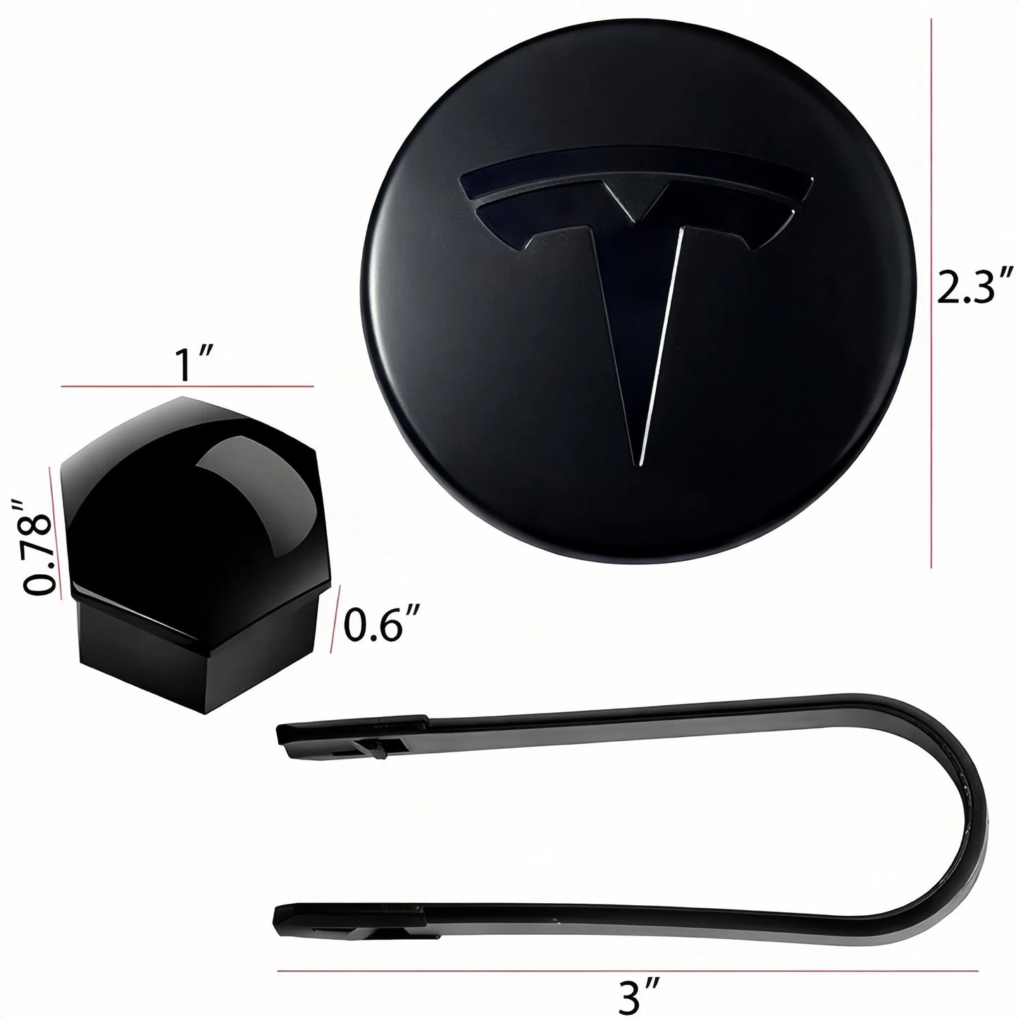 Tesheer Glossy Black Wheel Center Cap Kit for Tesla Model 3/Y – 4 Caps + 20 Lug Covers