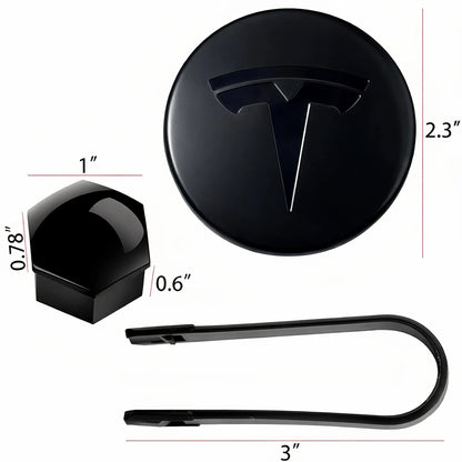 Tesheer Glossy Black Wheel Center Cap Kit for Tesla Model 3/Y – 4 Caps + 20 Lug Covers Tesheer