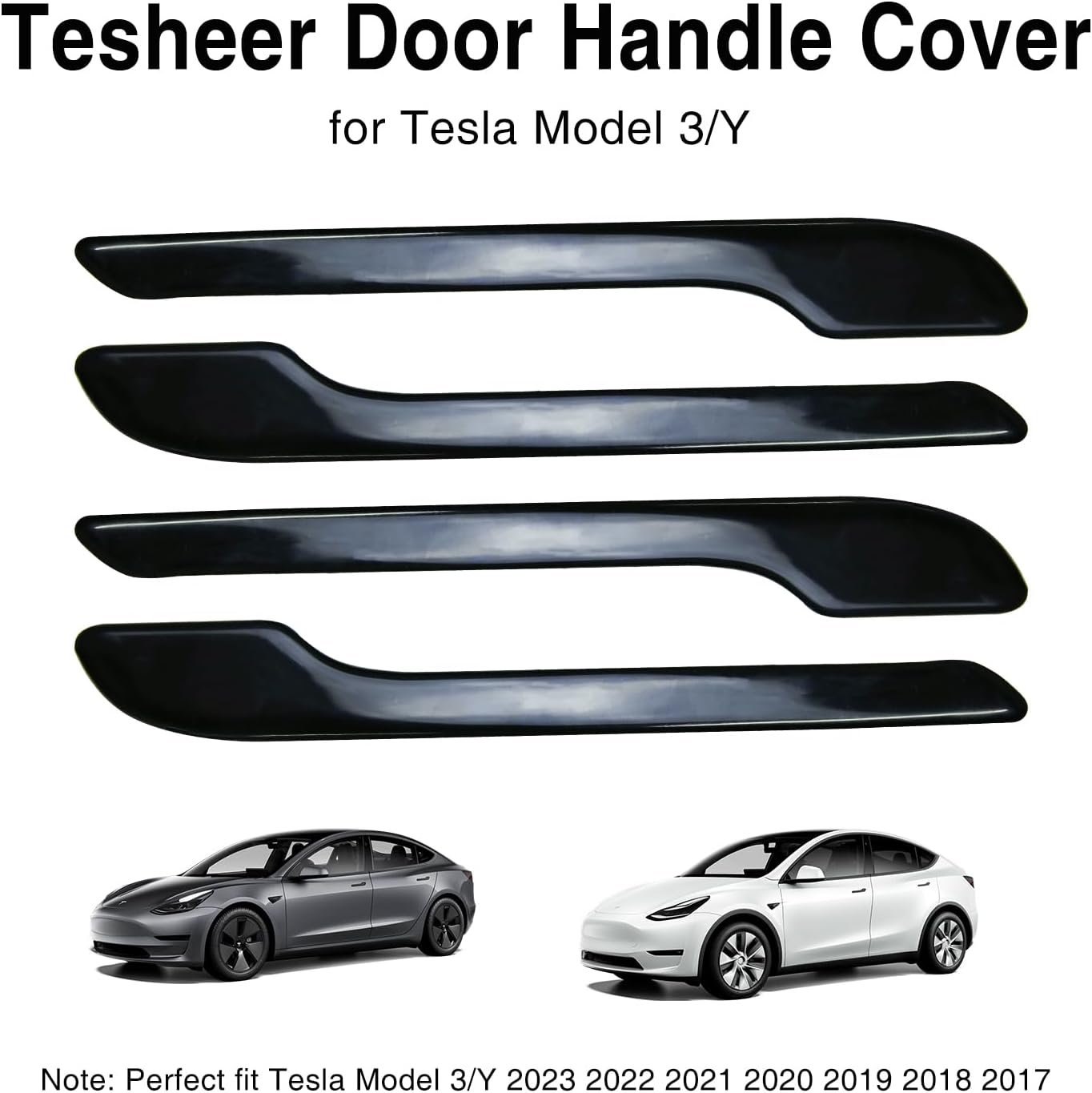 Tesheer Glossy Black Resin Door Handle Covers for Tesla Model 3/Y – 4PCS