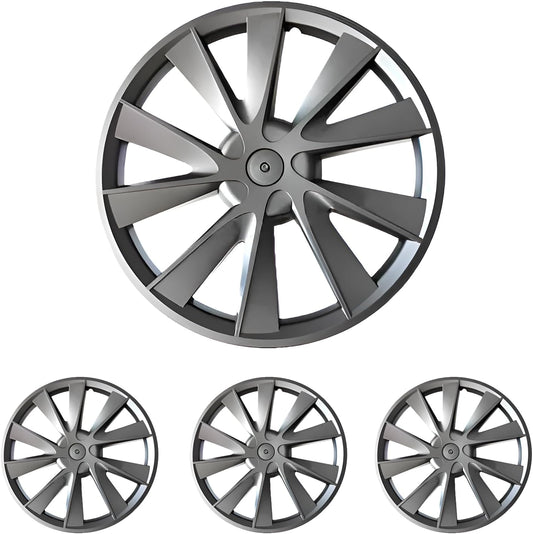 Tesla Model 3 with 18 inch gray Uberturbine style hubcaps full rim protector