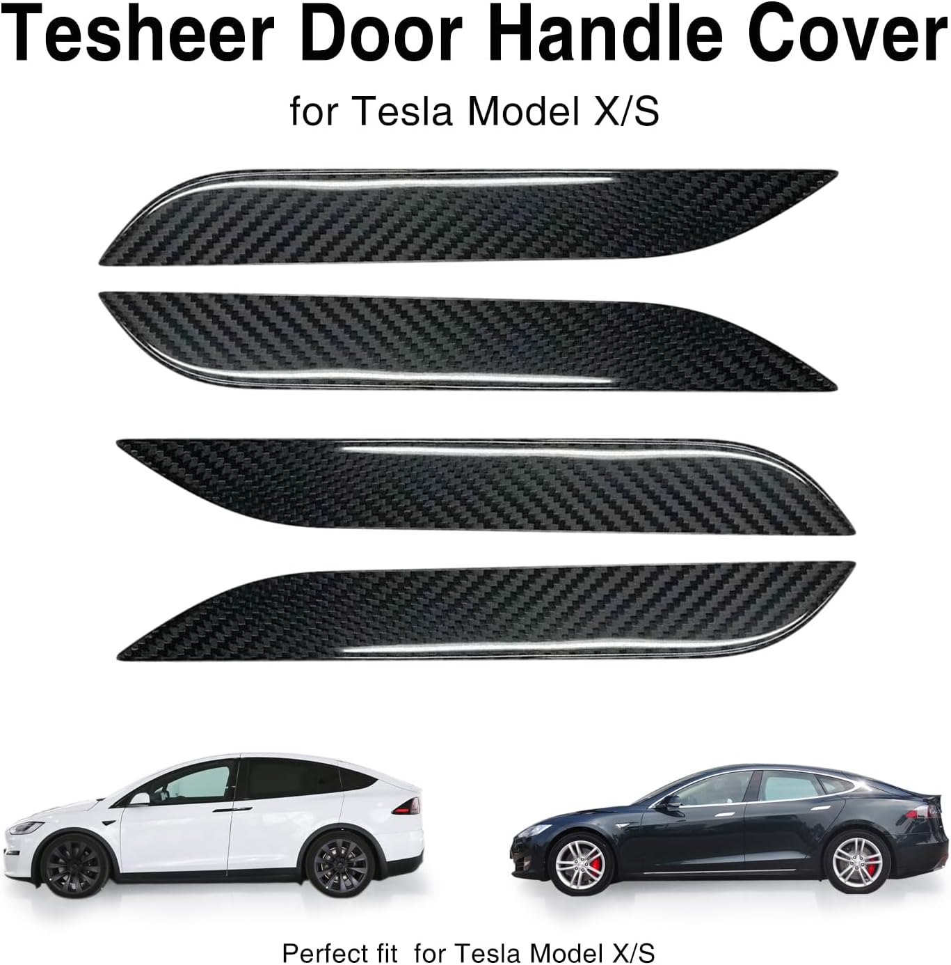 Tesheer Real Carbon Fiber Door Handle Covers for 2016–2026 Tesla Model S – 4PCS