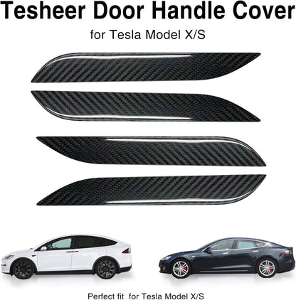 Tesheer Real Carbon Fiber Door Handle Covers for 2016–2026 Tesla Model S – 4PCS Tesheer