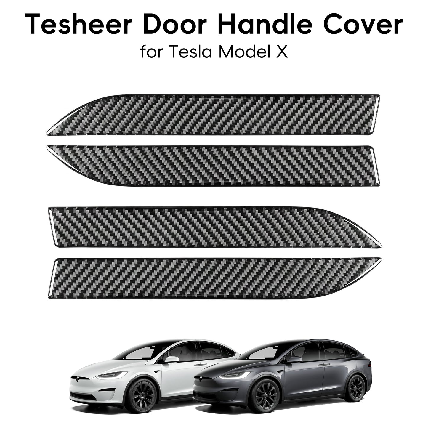 Tesheer Glossy Carbon Fiber Door Handle Stickers for 2016–2026 Tesla Model X
