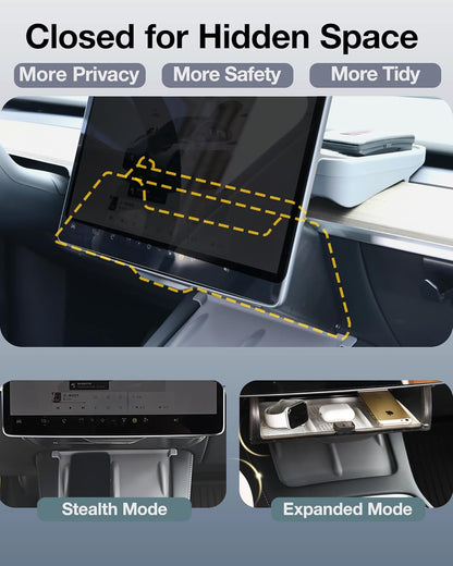 Hidden Under-Screen Storage Box Compatible with Tesla Model Y 2020-2026 & Model 3 2017-2026 Tesheer