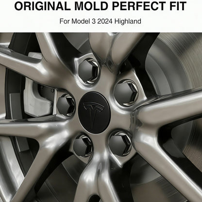 Tesheer Glossy Black Wheel Center Cap Kit for Tesla Model 3/Y – 4 Caps + 20 Lug Covers Tesheer