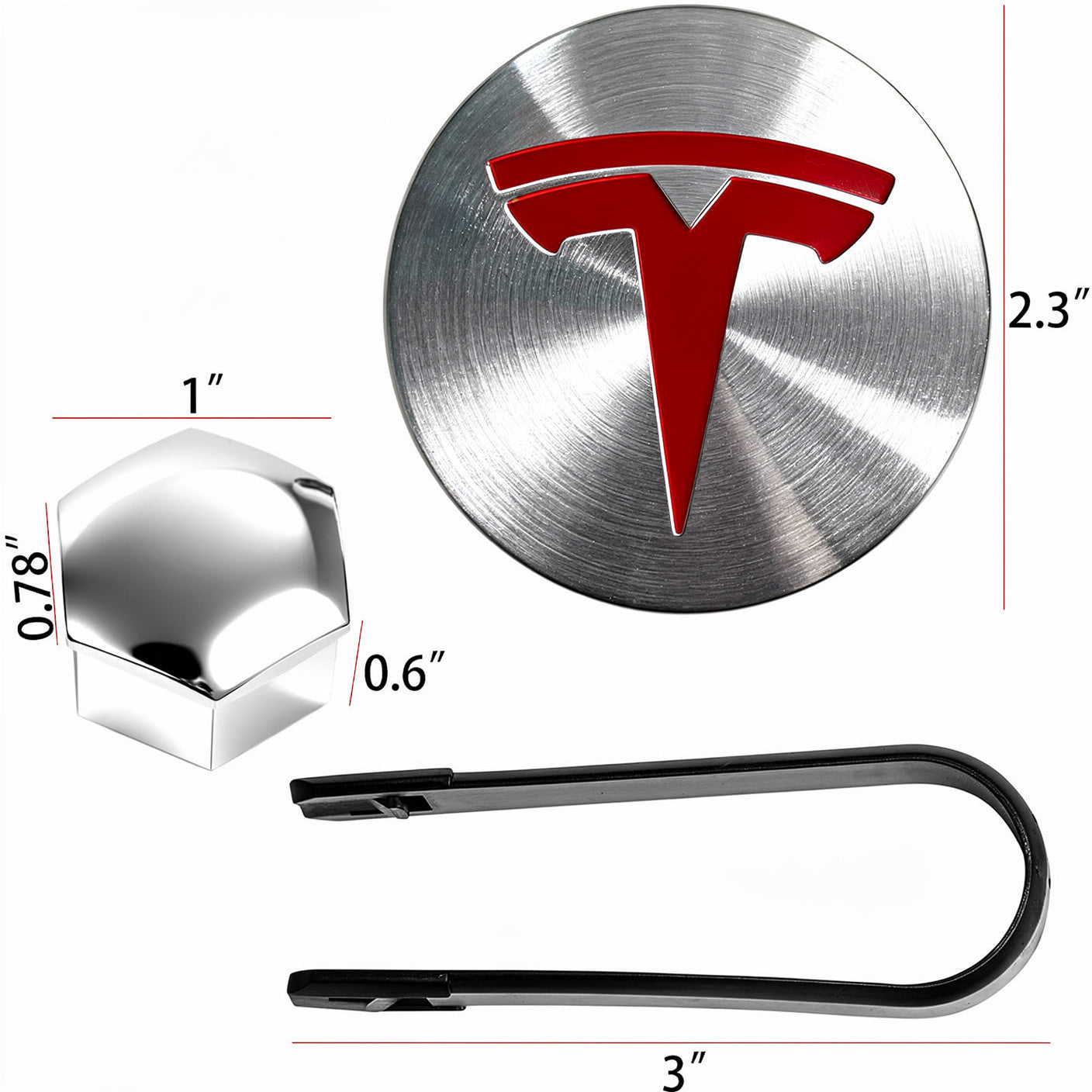 Red Silver Tesla Wheel Center Cap Kit for Tesla Model 3 & Model Y