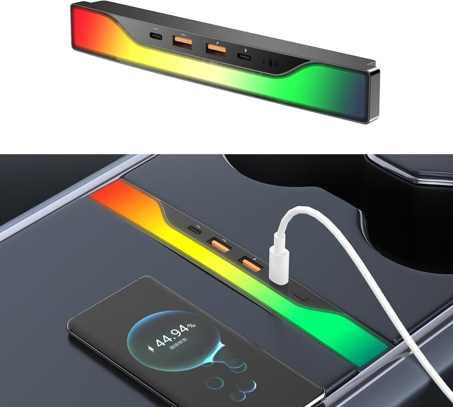 Tesheer RGB USB Hub for 2021–2023 Model 3 & 2021–2024 Model Y – 4-Port, 27W