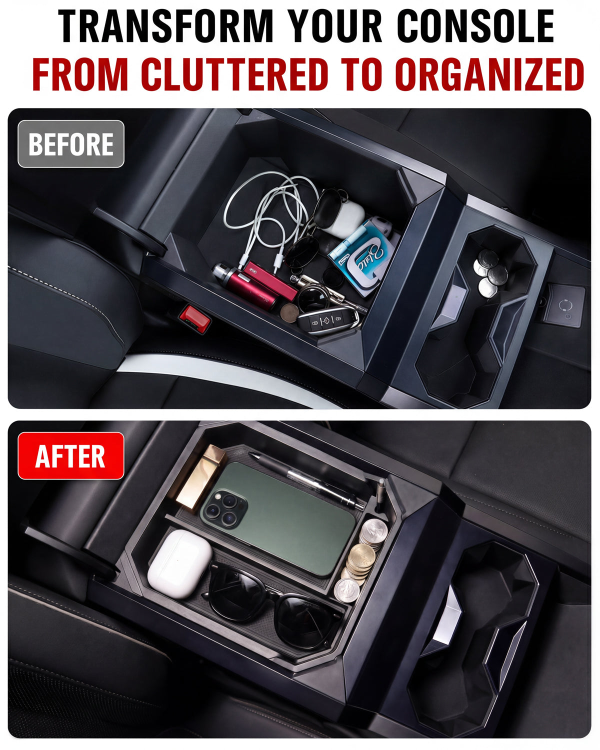 Cybertruck Center Console Organizer | 2-Tier Storage Tray for Tesla Cybertruck