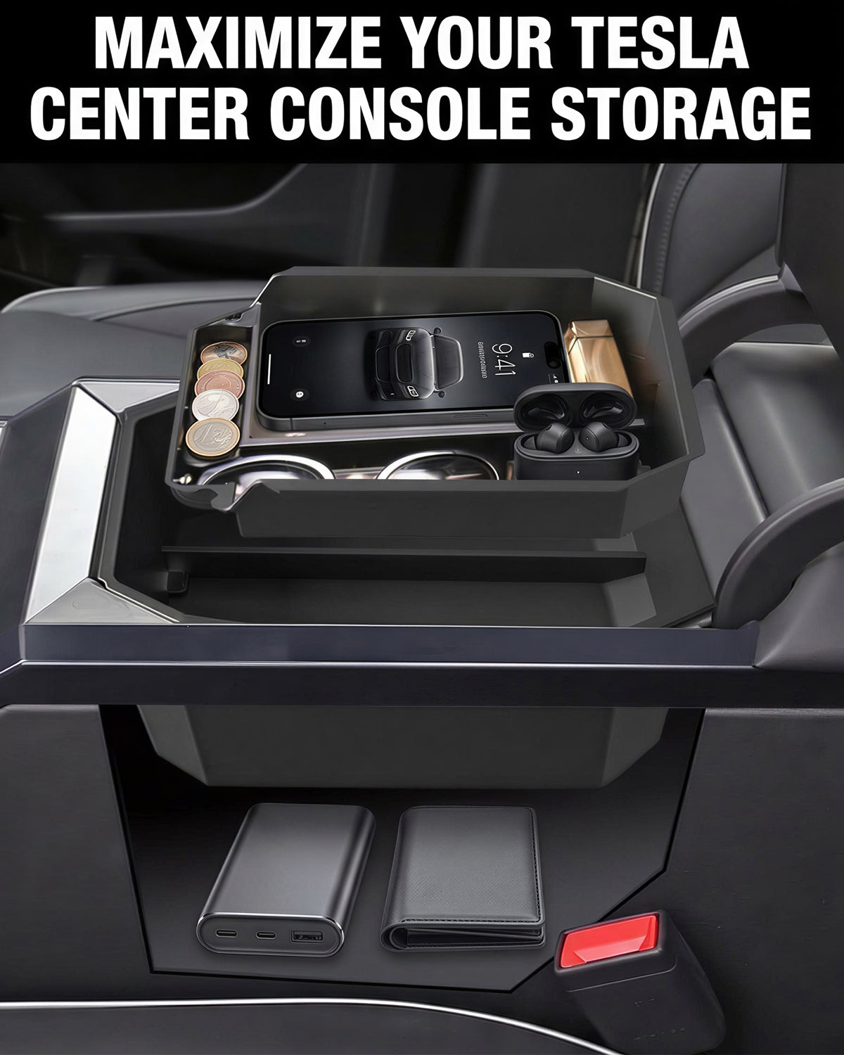 Cybertruck Center Console Organizer | 2-Tier Storage Tray for Tesla Cybertruck