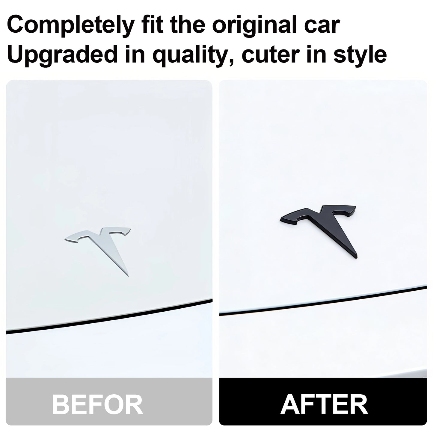 Matte Black Front Emblem Cover for Tesla Model 3 2022–2026 & Model Y 2021–2025