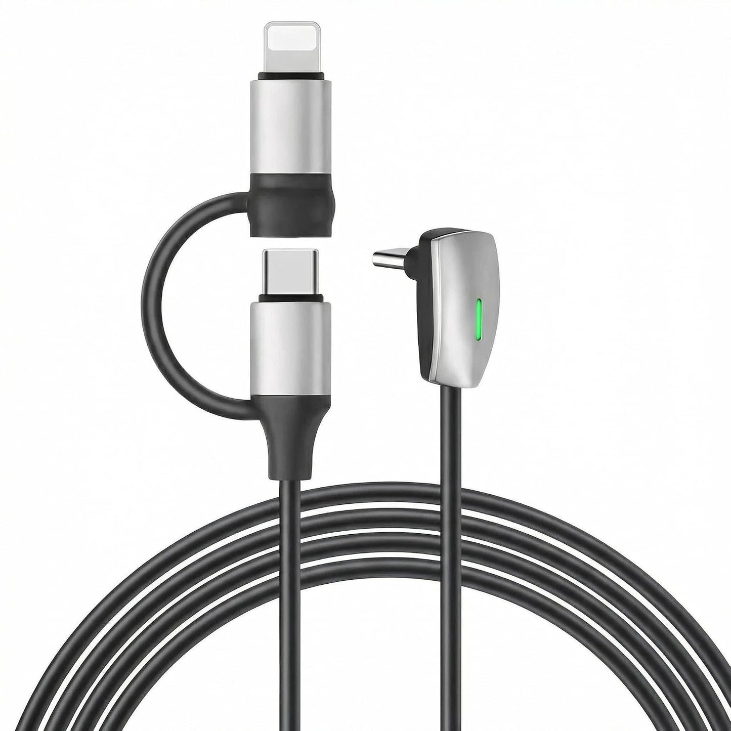 Tesheer 2-in-1 Right-Angle Charging Cable for Tesla – USB-C & Lightning, 4 ft, Up to 60W