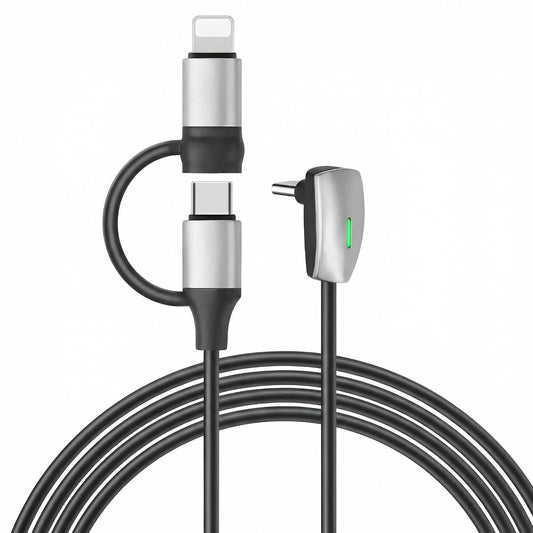Tesheer 2-in-1 Right-Angle Charging Cable for Tesla – USB-C & Lightning, 4 ft, Up to 60W
