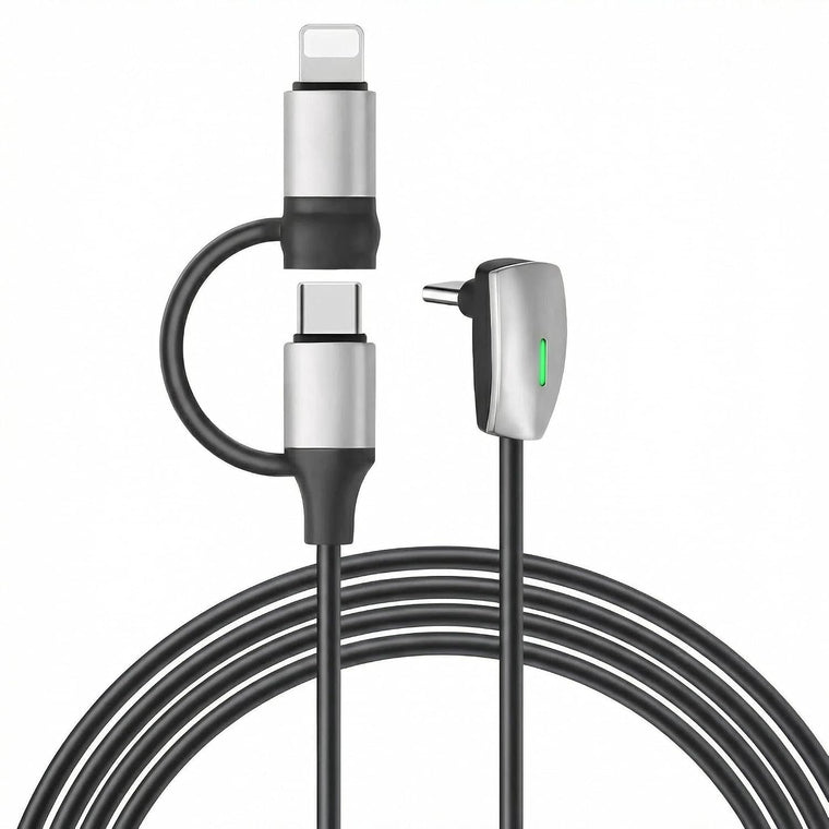 Tesheer 2-in-1 Right-Angle Charging Cable for Tesla – USB-C & Lightning, 4 ft, Up to 60W