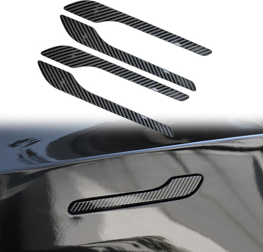 Tesheer Glossy Carbon Fiber-Textured Door Handle Covers for Tesla Model 3/Y – ABS, 4PCS