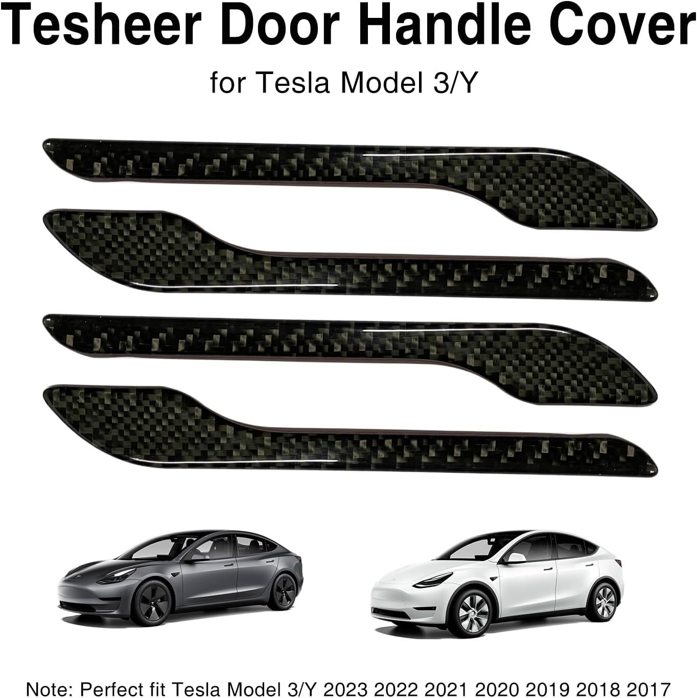 Tesheer Real Carbon Fiber Resin Door Handle Covers for Tesla Model 3/Y – 4PCS
