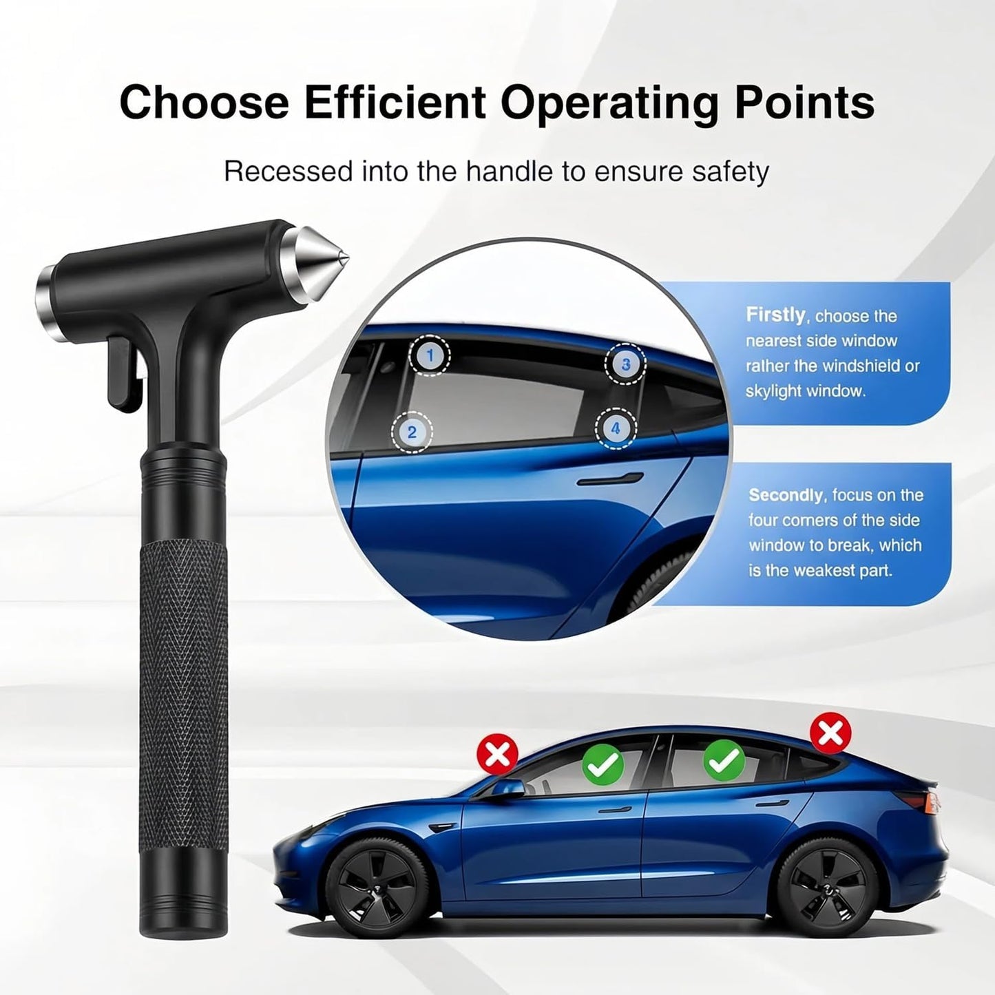 Tesheer 3-in-1 Car Window Breaker & Seatbelt Cutter Emergency Escape Hammer – Black