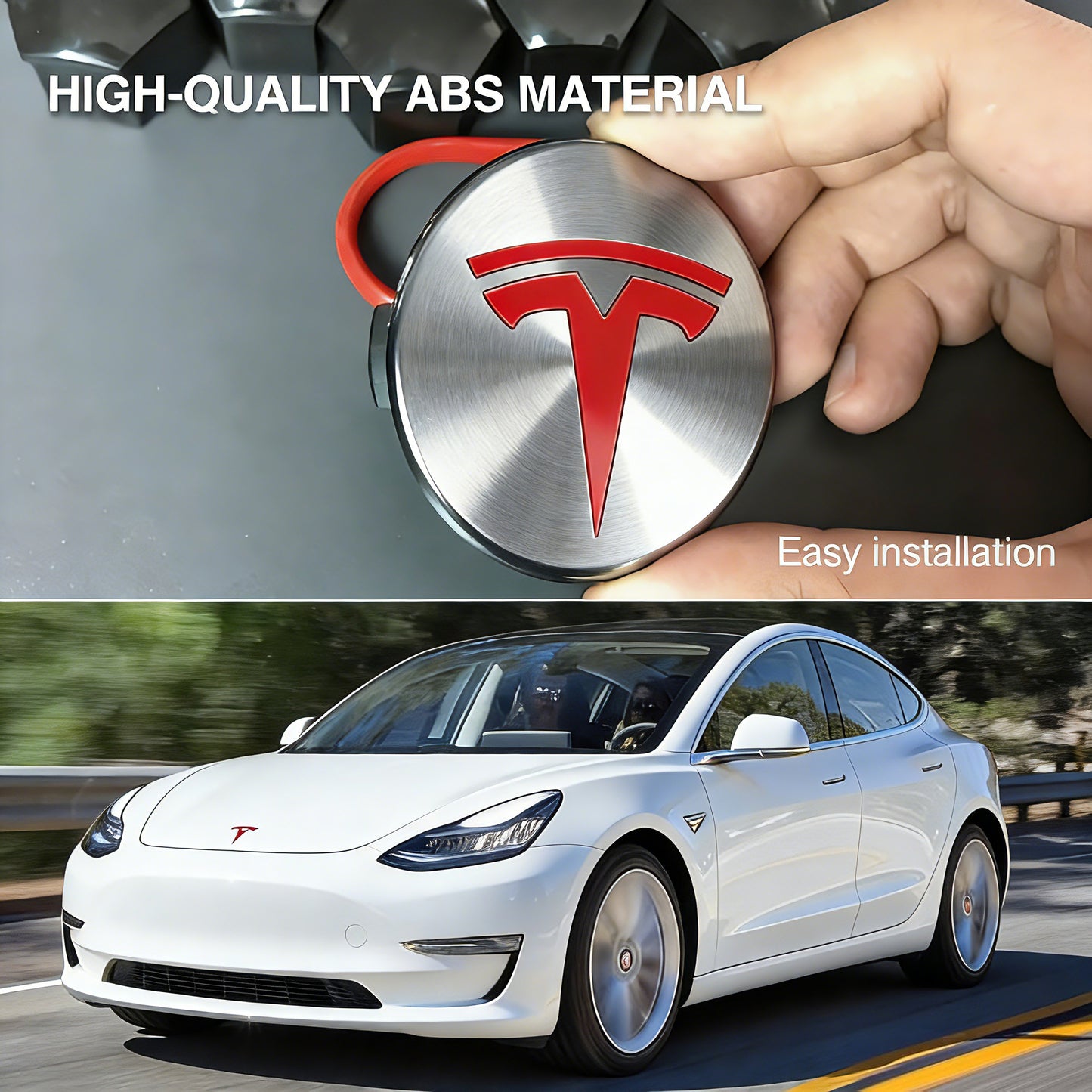 Red Silver Tesla Wheel Center Cap Kit for Tesla Model 3 & Model Y