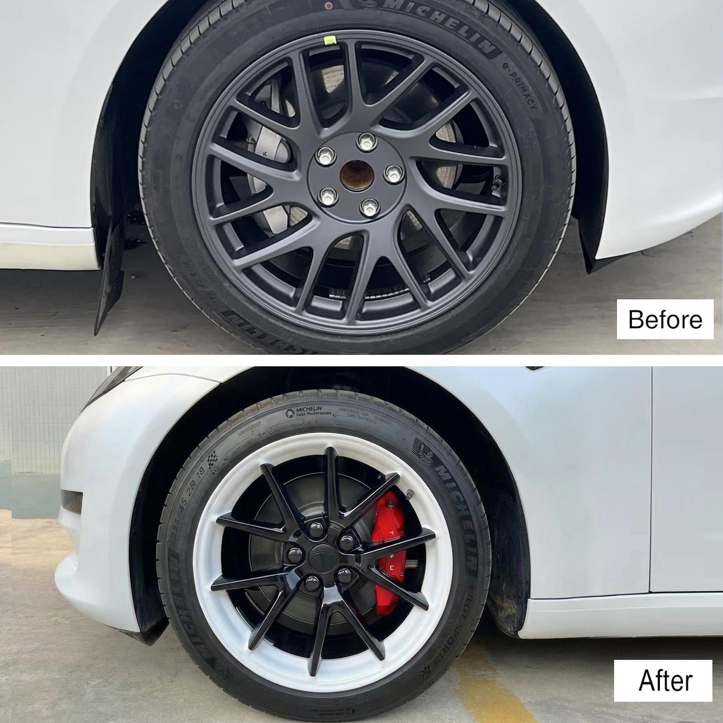 Tesheer Glossy Black Wheel Center Cap Kit for Tesla Model 3/Y – 4 Caps + 20 Lug Covers