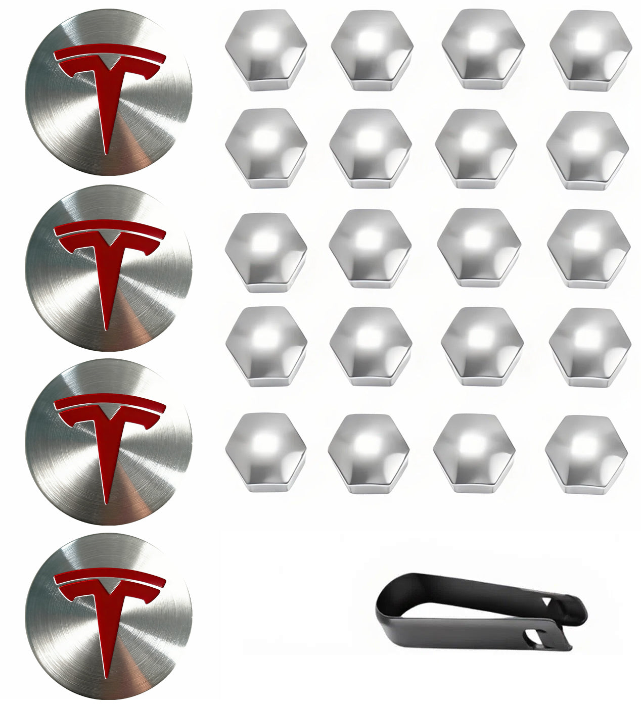Red Silver Tesla Wheel Center Cap Kit for Tesla Model 3 & Model Y