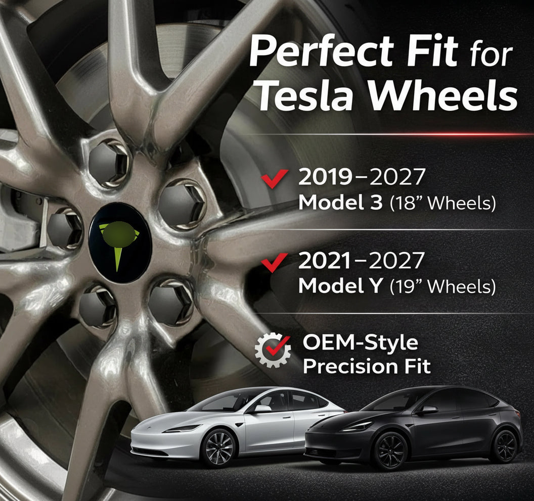 Green Wheel Center Cap Kit for Tesla Model 3 & Model Y
