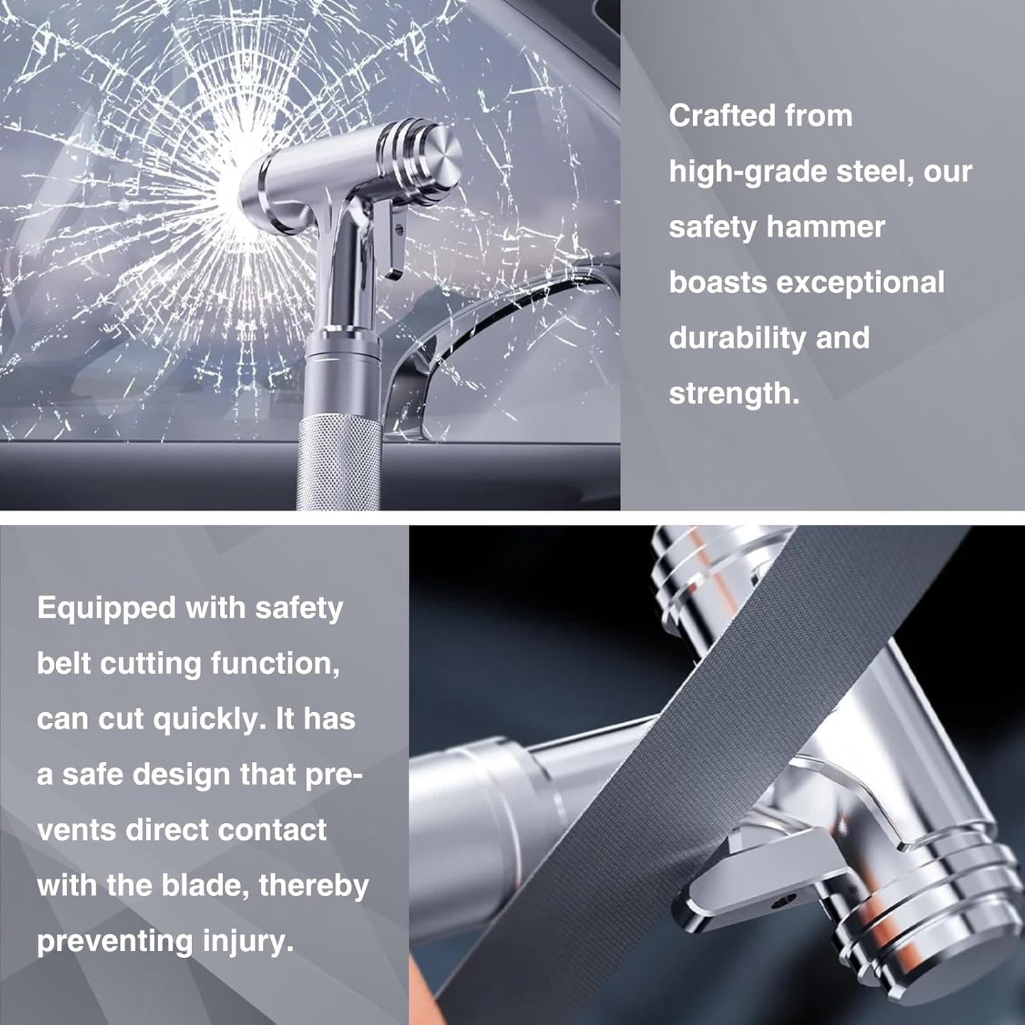 Tesheer 2-Pack Alloy Emergency Escape Hammer — Tungsten Tip Window Breaker & Seatbelt Cutter (3-in-1 Rescue Tool)