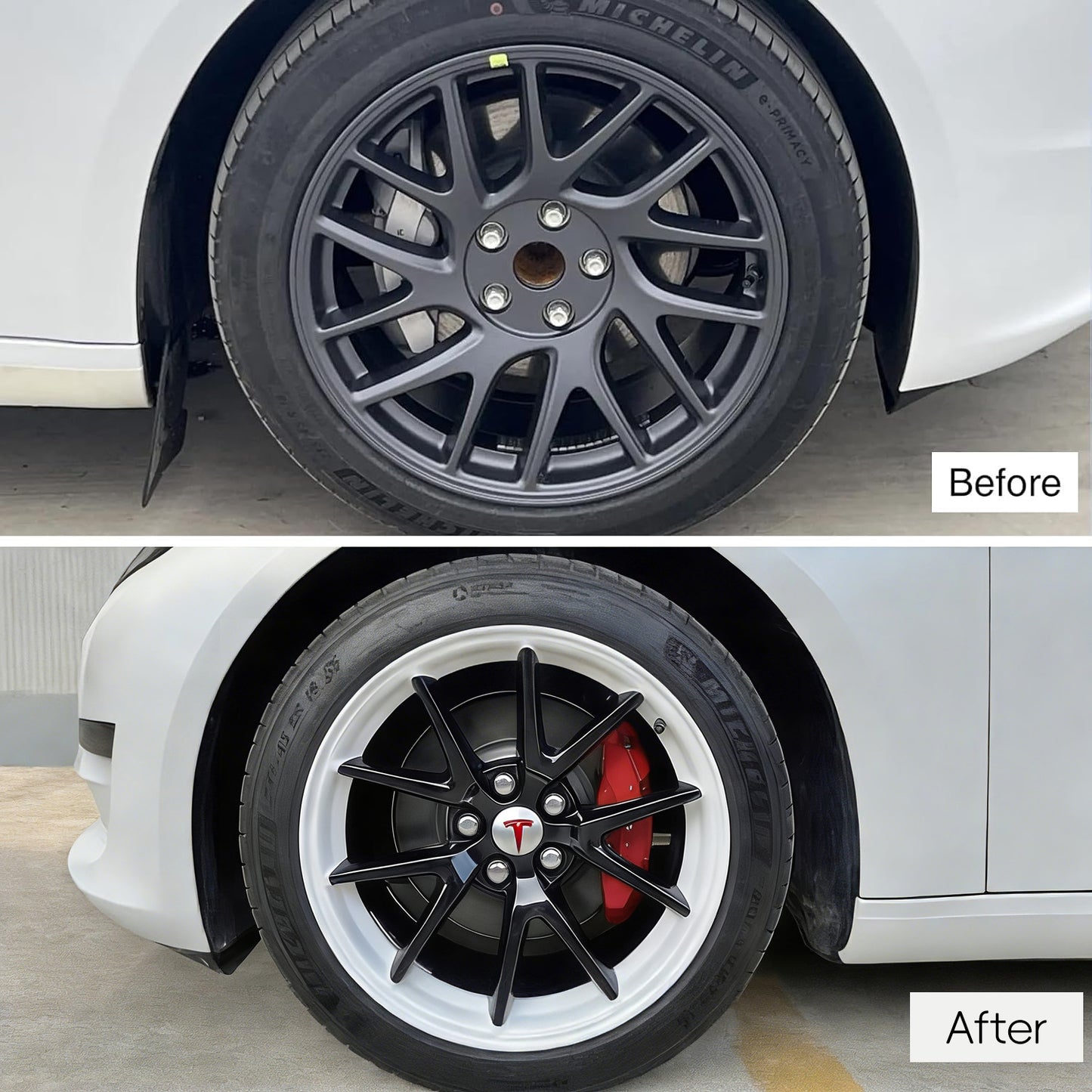 Red Silver Tesla Wheel Center Cap Kit for Tesla Model 3 & Model Y