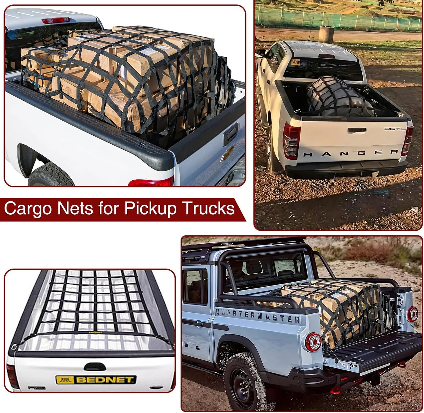 Tesheer Heavy-Duty Truck Bed Cargo Net 81" × 50" – Stretchable Mesh with 12 Hooks & Storage Bag