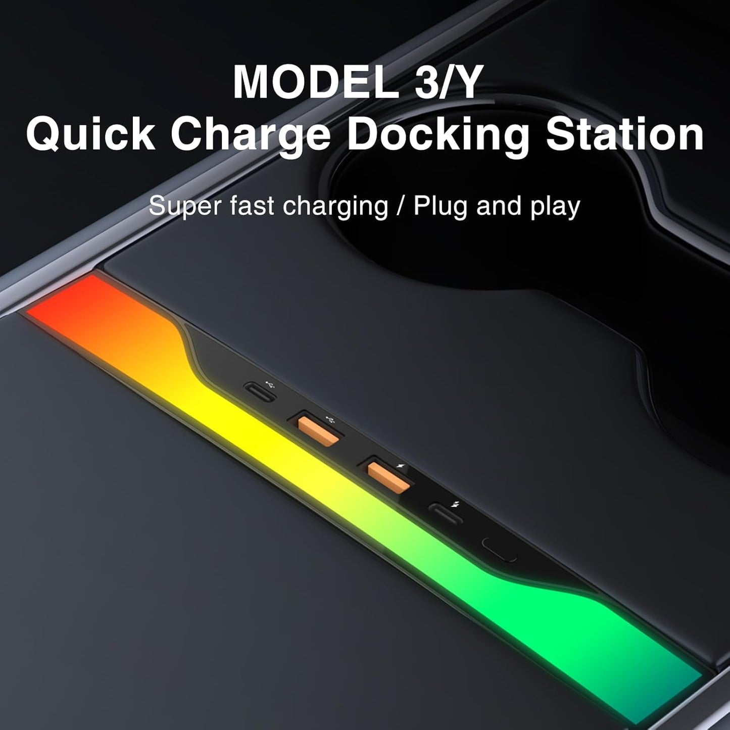 Tesheer RGB USB Hub for 2021–2023 Model 3 & 2021–2024 Model Y – 4-Port, 27W