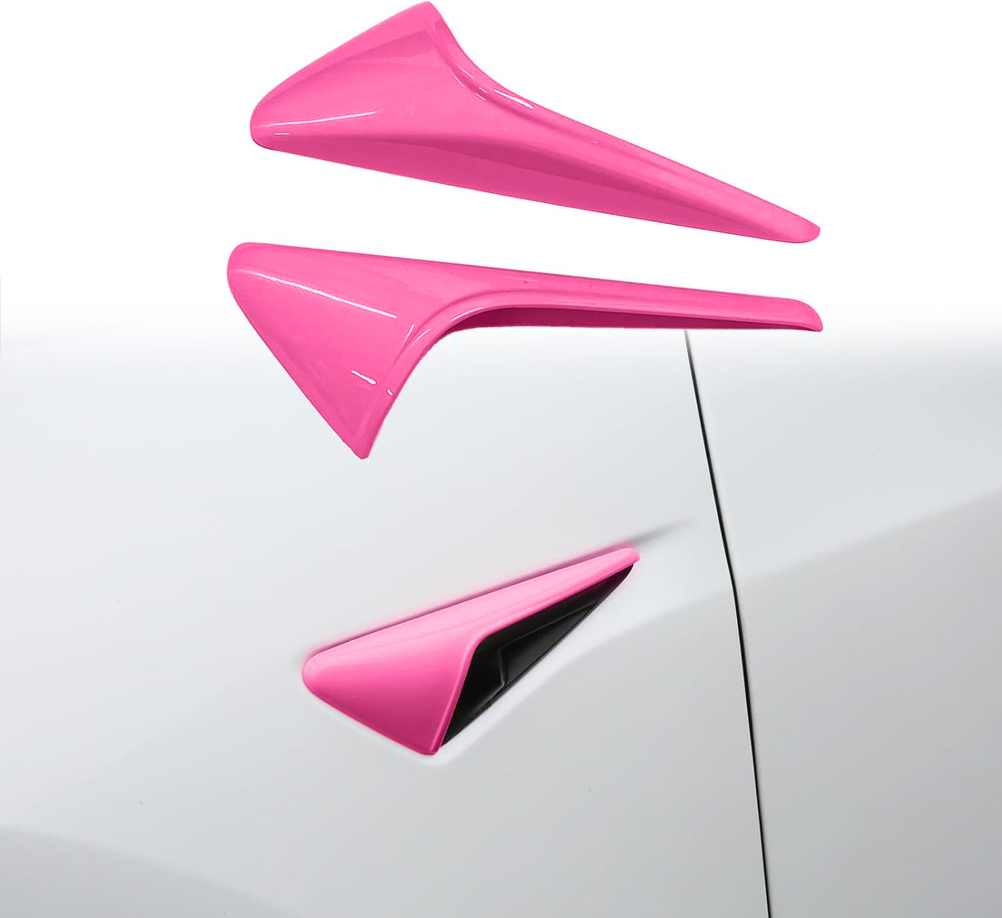 Fuchsia HW 4.0 camera decoration cover on Tesla Model Y Juniper side fender