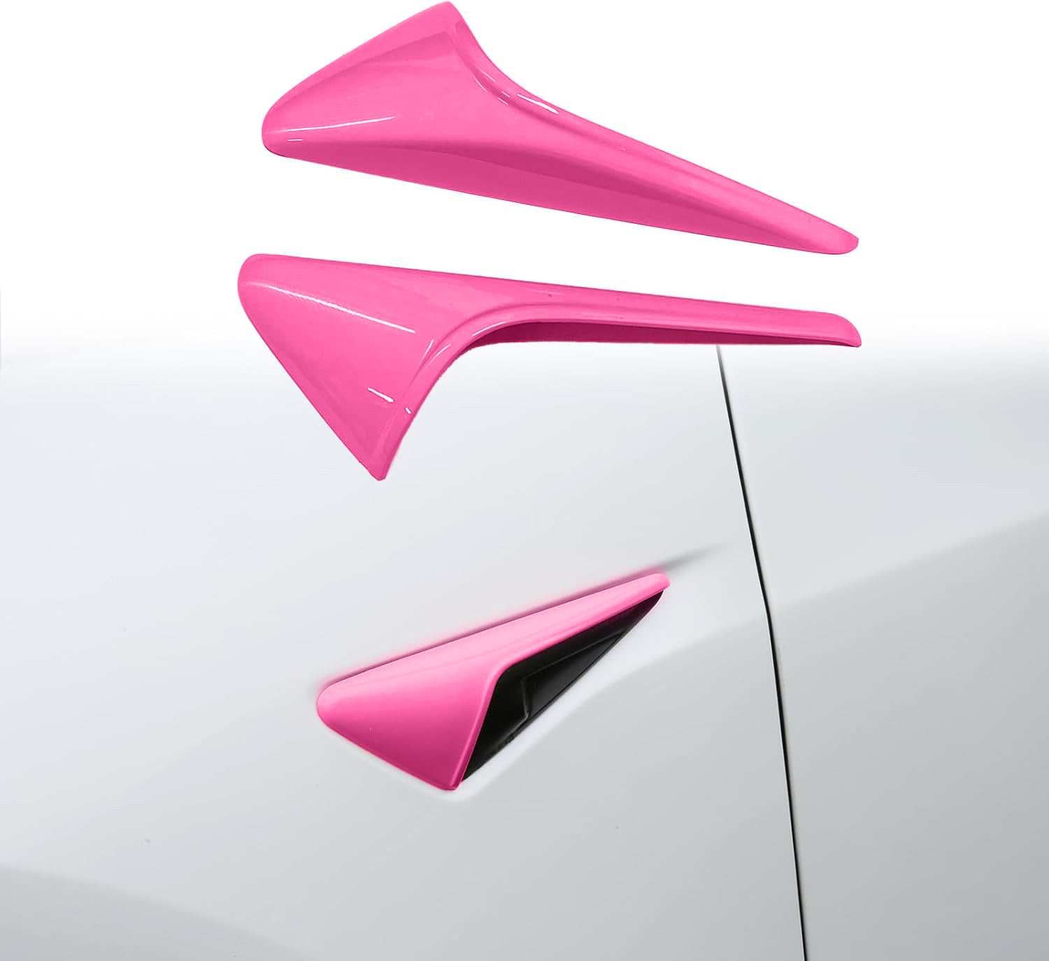 Fuchsia HW 4.0 camera decoration cover on Tesla Model Y Juniper side fender