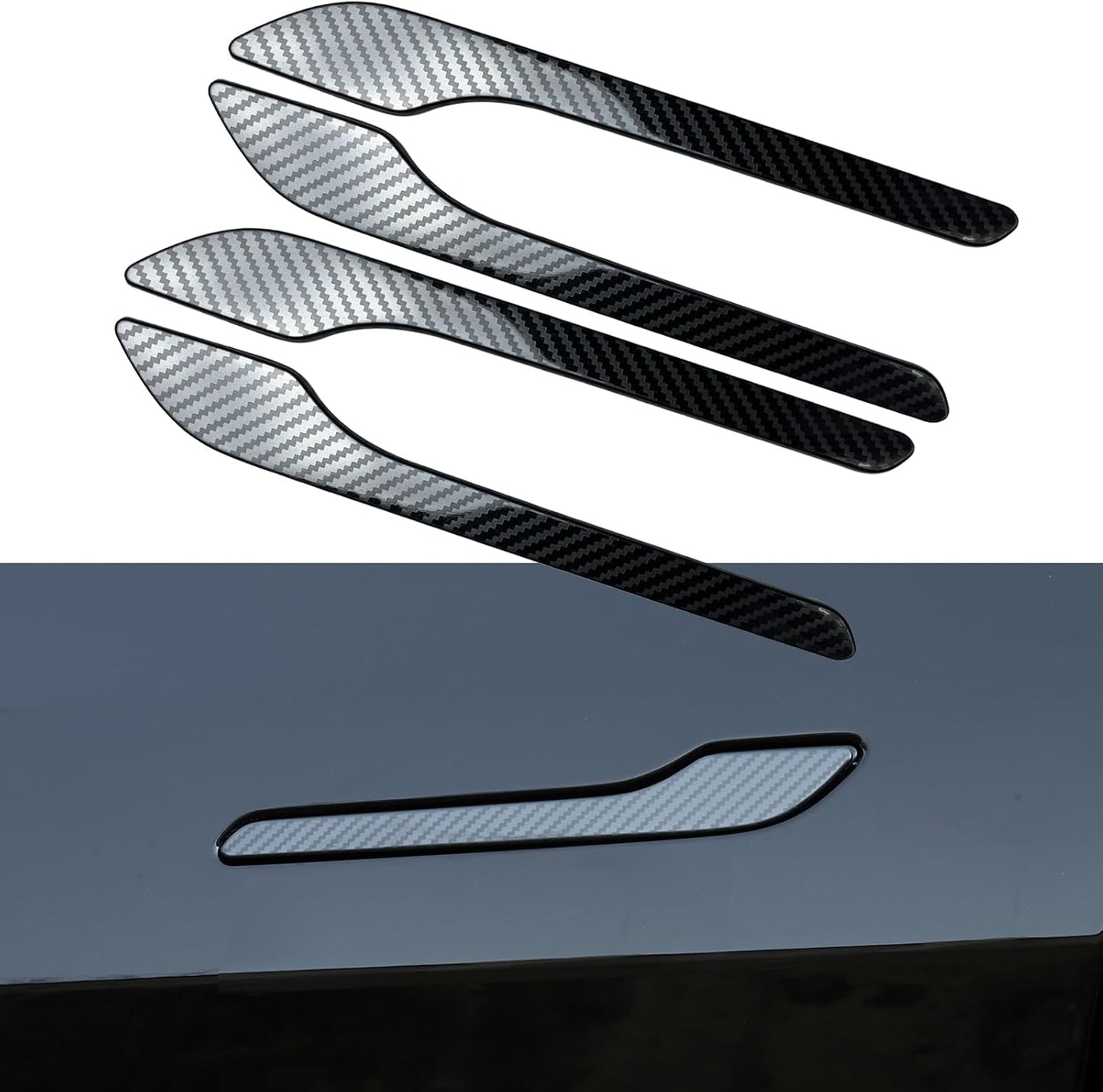 Tesheer Glossy Carbon Fiber Door Handle Stickers for 2017–2024 Model 3 & 2020–2024 Model Y – 4PCS