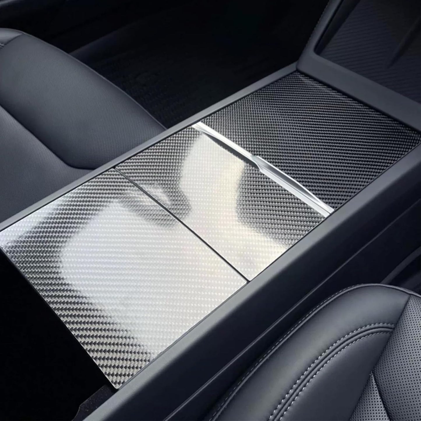 Tesheer Real Carbon Fiber Center Console Cover for 2024 Model 3 Highland