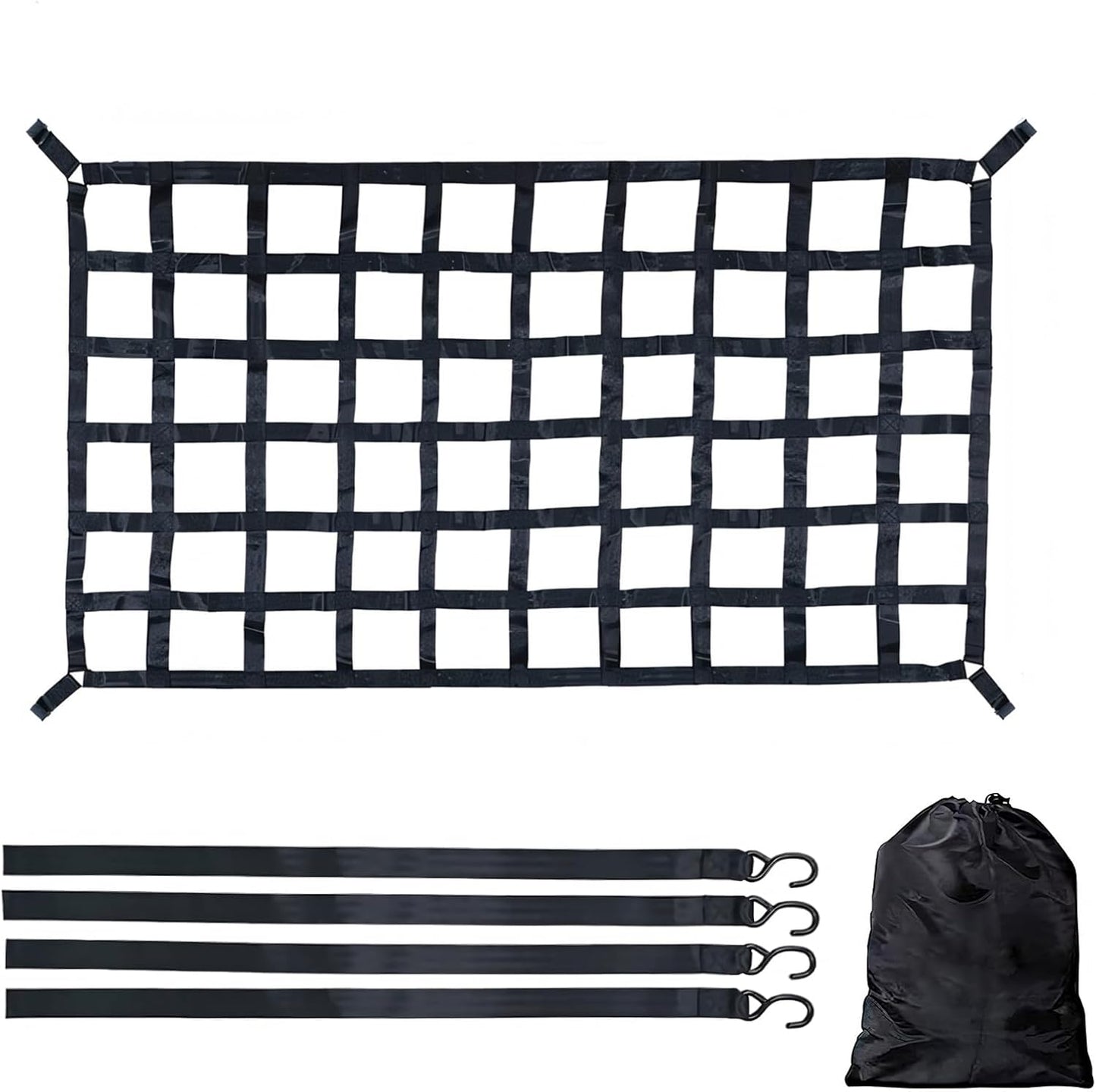 Tesheer Heavy-Duty Truck Bed Cargo Net 81" × 50" – Stretchable Mesh with 12 Hooks & Storage Bag