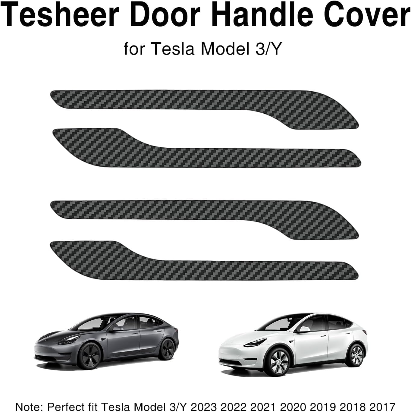 Tesheer Matte Carbon Fiber-Textured Door Handle Covers for Tesla Model 3/Y – ABS, 4PCS