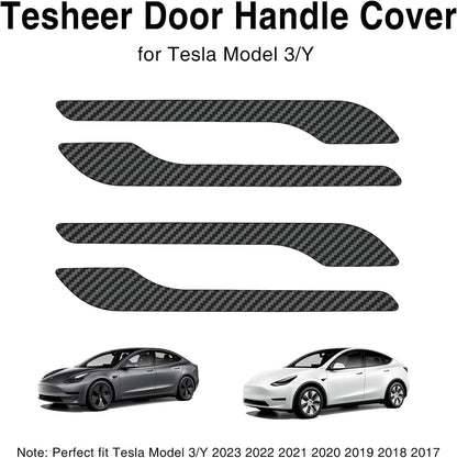 Tesheer Matte Carbon Fiber-Textured Door Handle Covers for Tesla Model 3/Y – ABS, 4PCS Tesheer