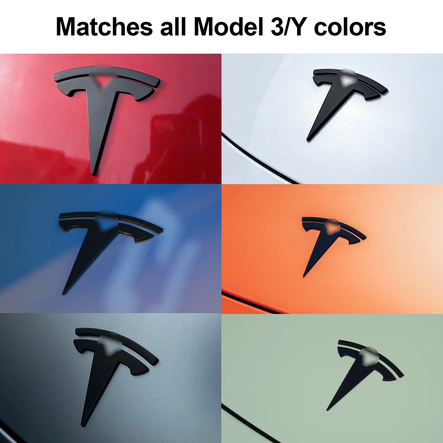 Matte Black Front Emblem Cover for Tesla Model 3 2022–2026 & Model Y 2021–2025