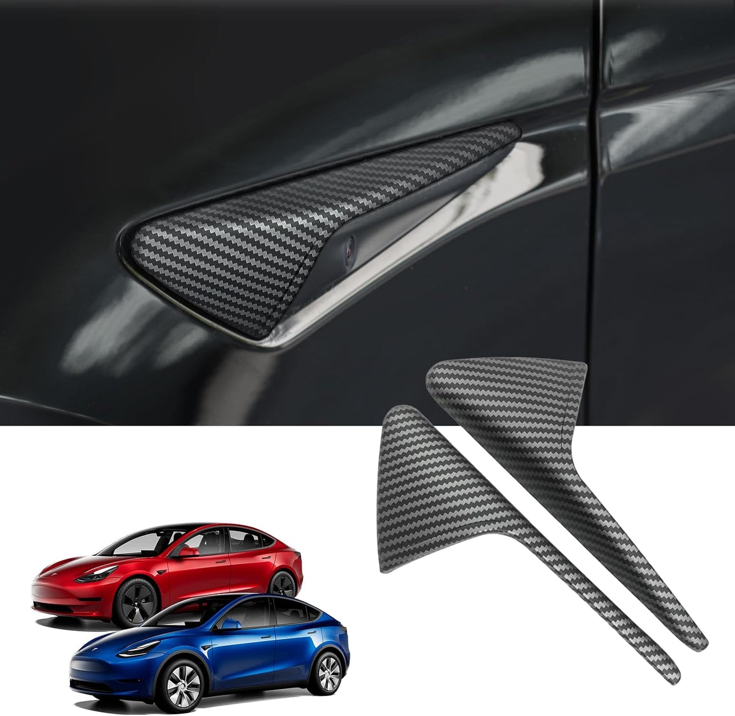 Tesheer Matte Carbon Fiber HW3 Side Camera Covers for 2021–2023 Tesla Model 3/Y – 2PCS