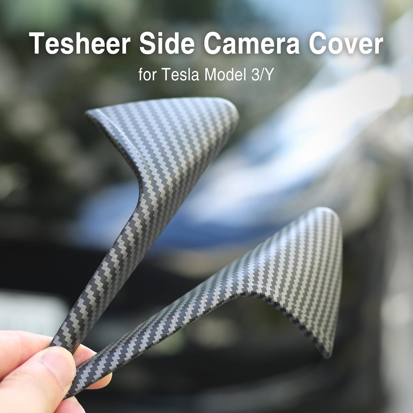 Tesheer Matte Carbon Fiber HW3 Side Camera Covers for 2021–2023 Tesla Model 3/Y – 2PCS