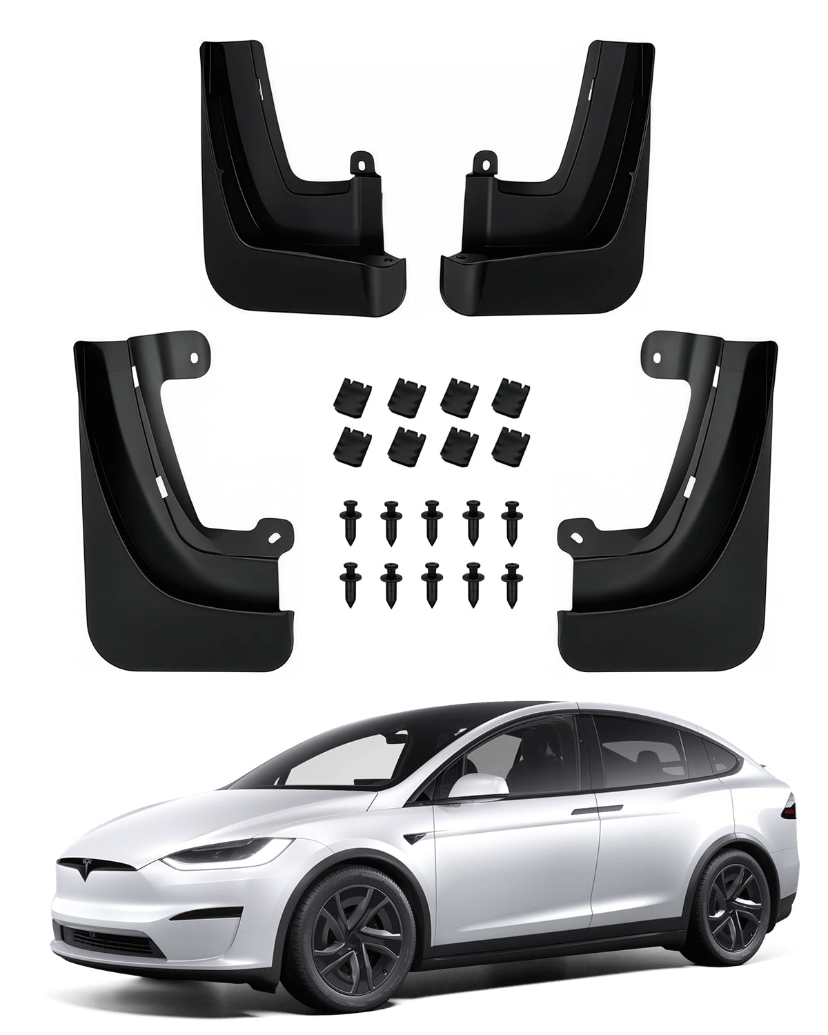 Tesheer Mud Flaps for 2022–2026 Tesla Model X – No-Drill Splash Guards, Set of 4