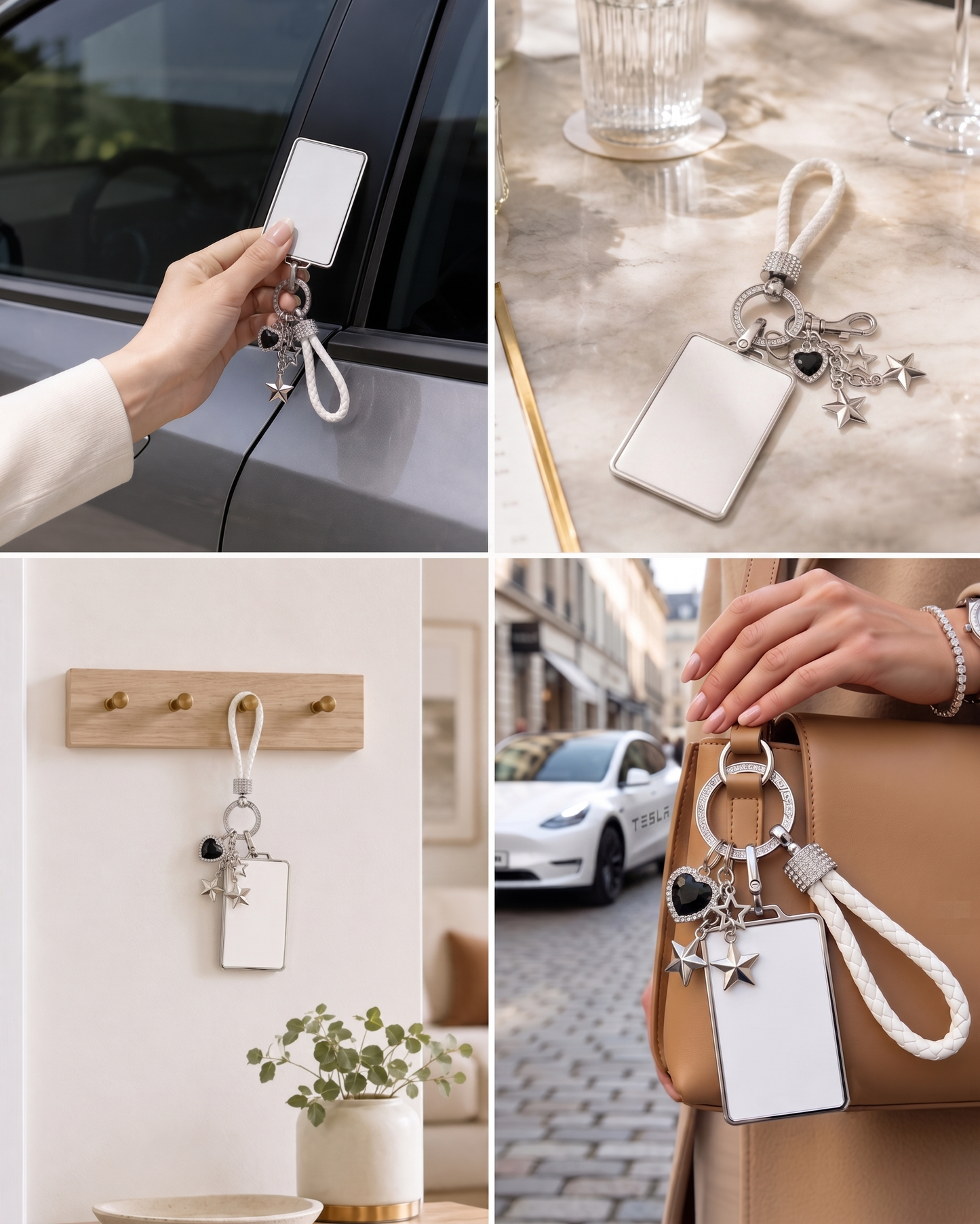 White Crystal Star Bling Tesla Key Card Holder