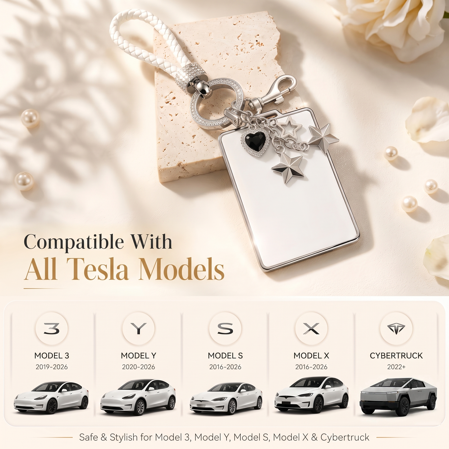 White Crystal Star Bling Tesla Key Card Holder