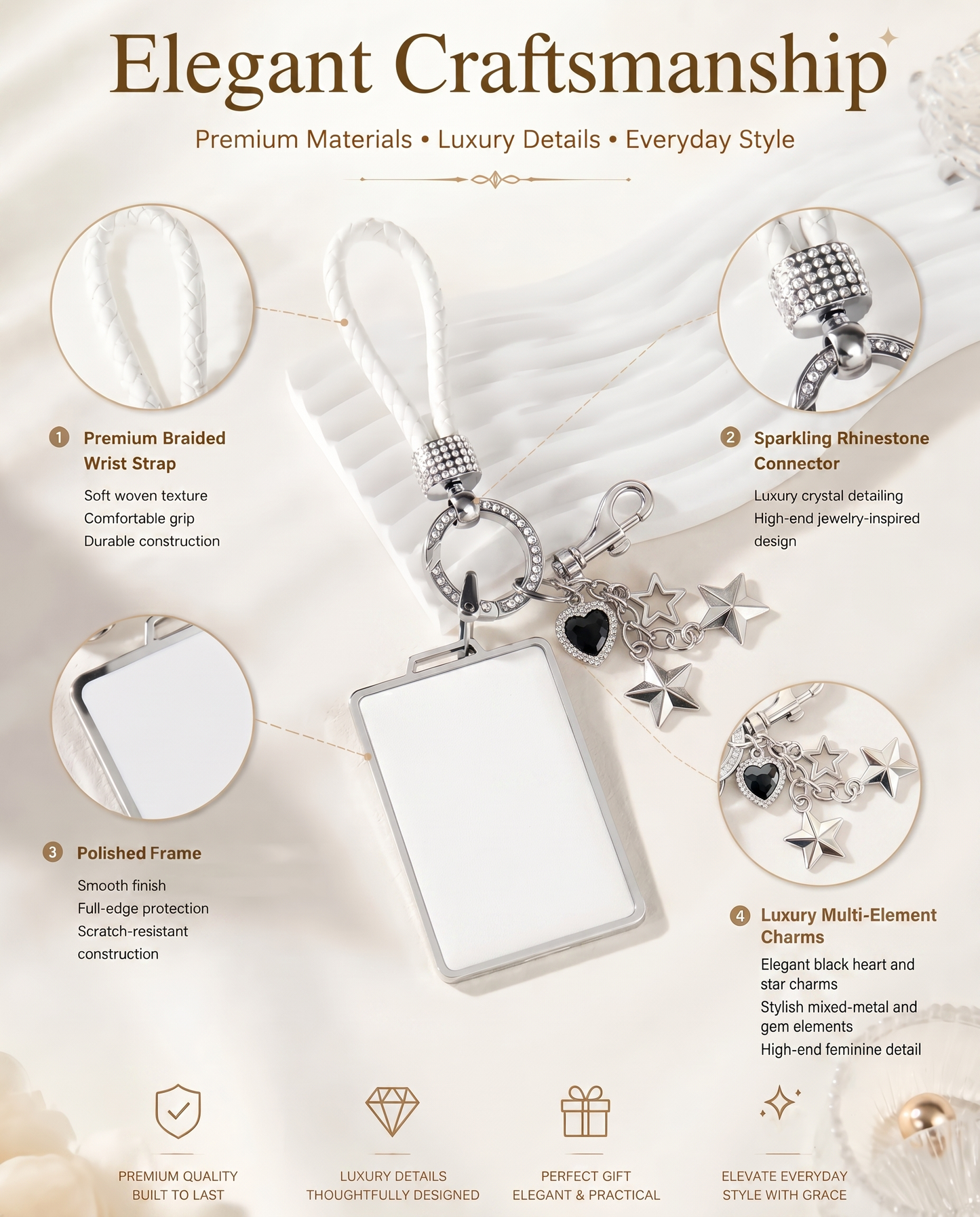 White Crystal Star Bling Tesla Key Card Holder